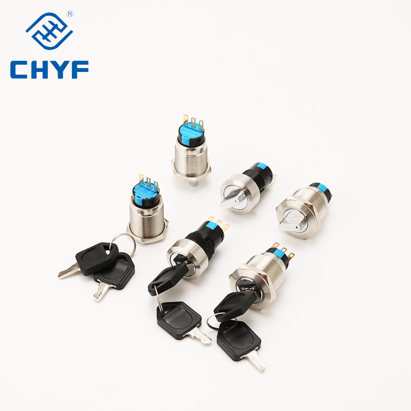 16mm Metal Key Switch Rotary Switch with Light Self-locking/latching 2 Position 3 Position 3V 6V 12V 24V 220V 3A YF-16-11Y CHYF