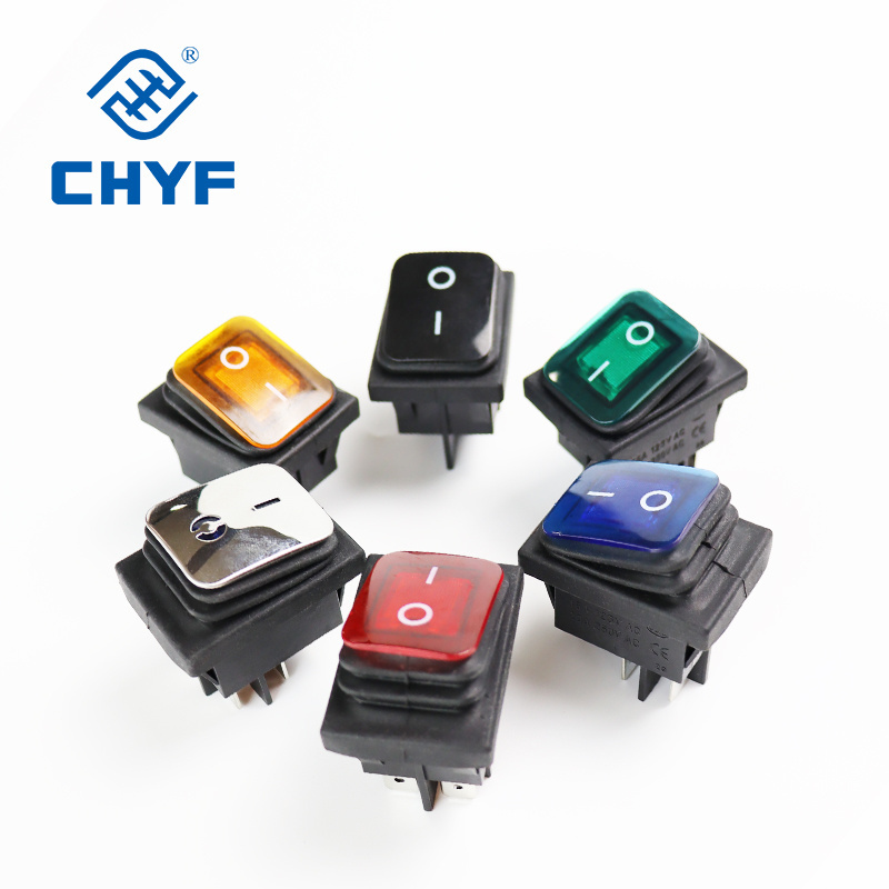 CHYF KCD4 16A/20A 250VAC Waterproof IP65 Rocker Switch With Led On Off 2 Position Red Led 4 6 Pins Rocker Switch