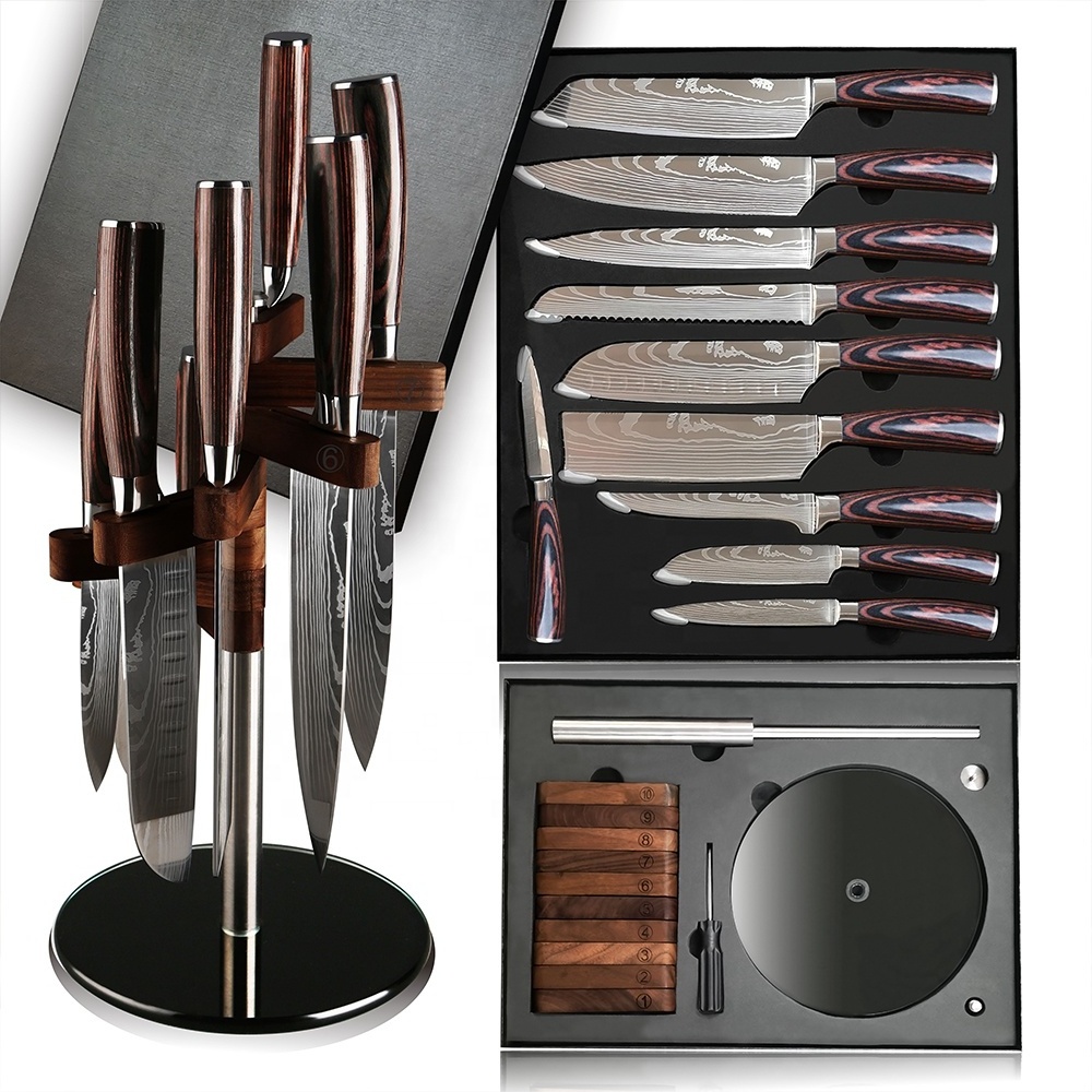 12pcs pakka wood handle carbon steel japanese knife metal stainless damascus steel kitchen chef knife set