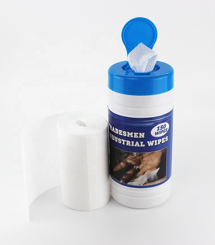 nonwoven industrial heavy duty  oil hand wet wipes polypropylene meltblown abrasive big wipes in plastic tub canister