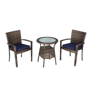 Outdoor 3 pcs Bistro Set Balcony Rattan Round Coffee Table And Stackable Garden Dining Chair Set