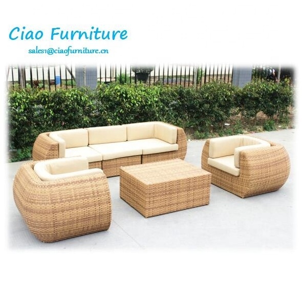 Resort hotel home cane wicker rattan sofa conversation sectional outdoor furniture garden rattan sofa (Ciao Furniture)