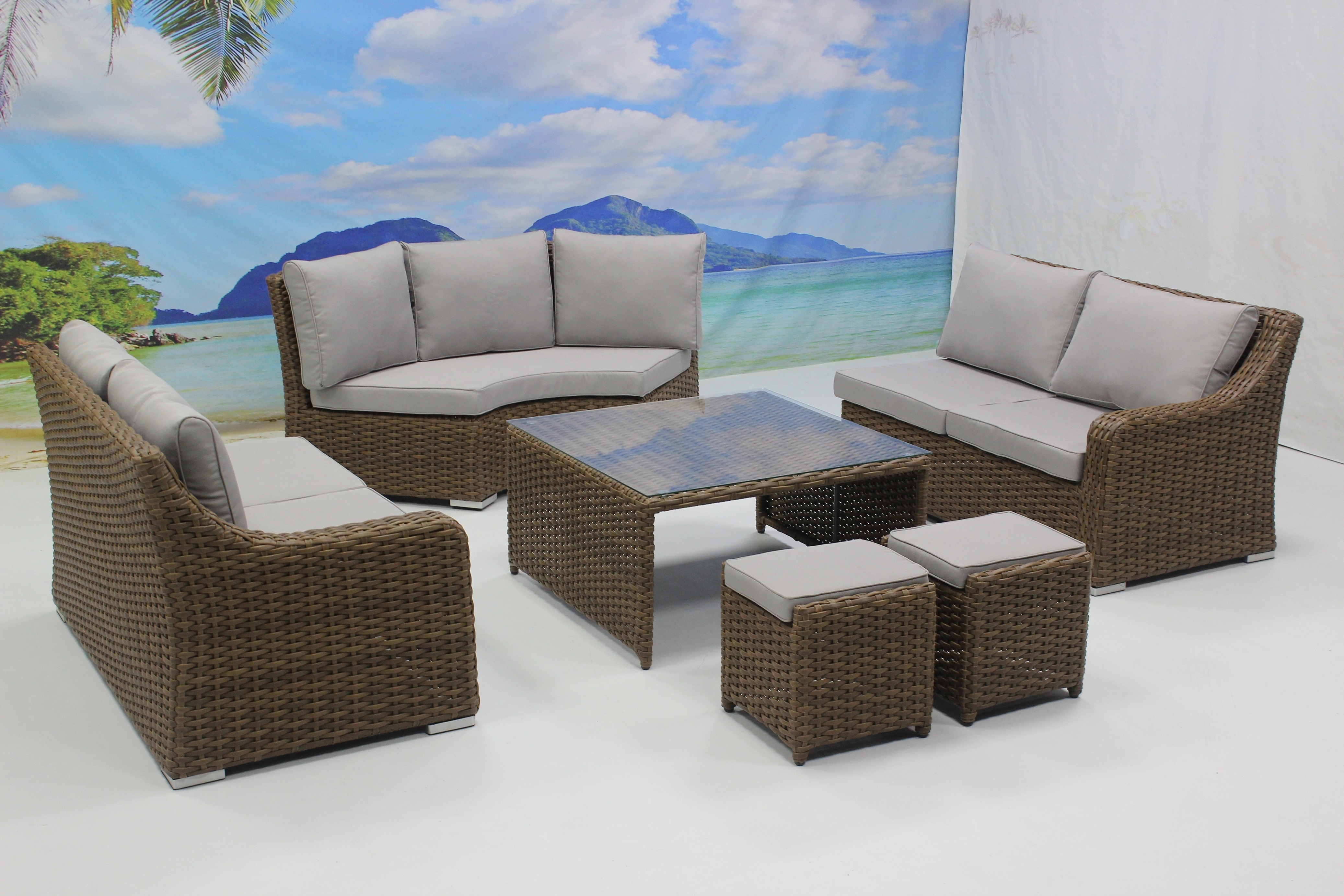 New Patio Garden Furniture Weatherproof Outdoor Sectional Rattan Corner Sofa Set