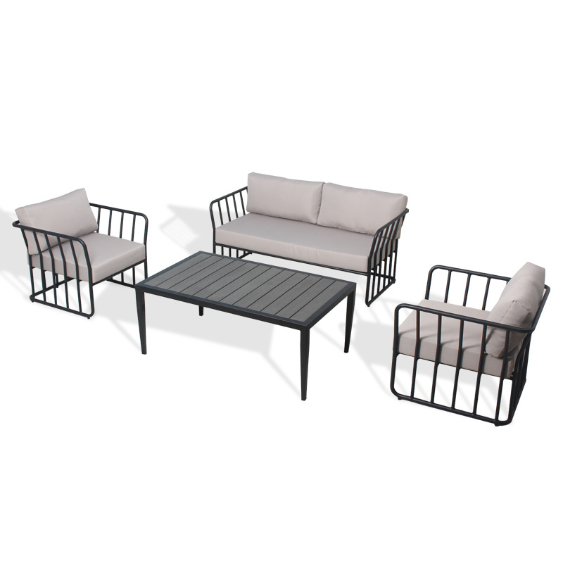 Simple Style Backyard Outdoor Hotel Furniture 4 Seater Black Powder Coated Aluminum Sofa Set