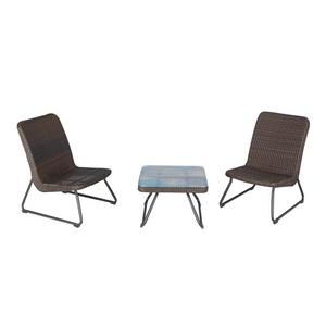 Foshan Outdoor Balcony 3 Pieces Synthetic Rattan Patio Porch Conversation Chair Furniture Set