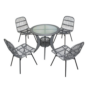 5 Pieces Patio Outdoor Rattan Furniture Dining Round Table Set Wicker Chairs For Restaurant