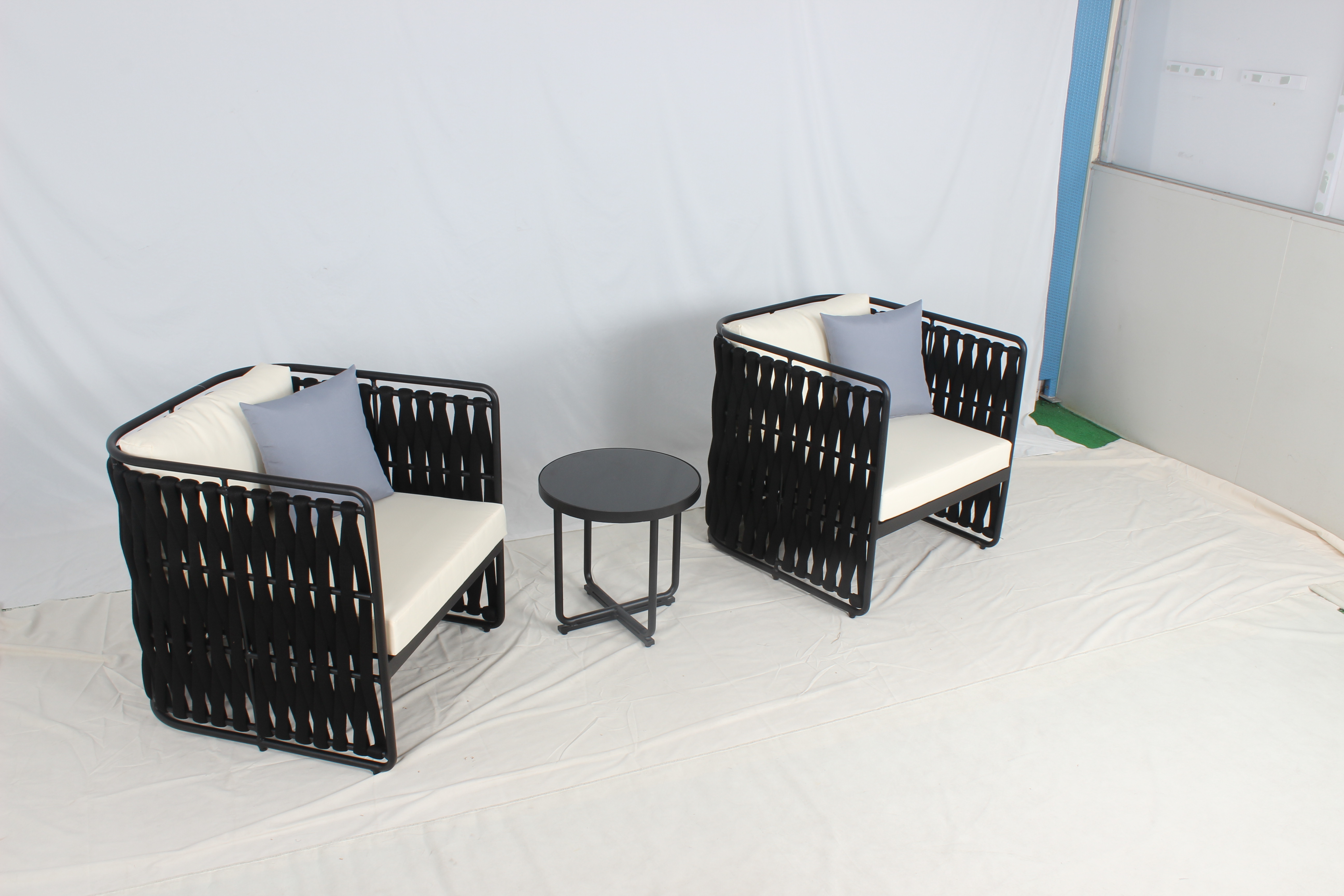 3 pieces patio outdoor rope furniture balcony table set