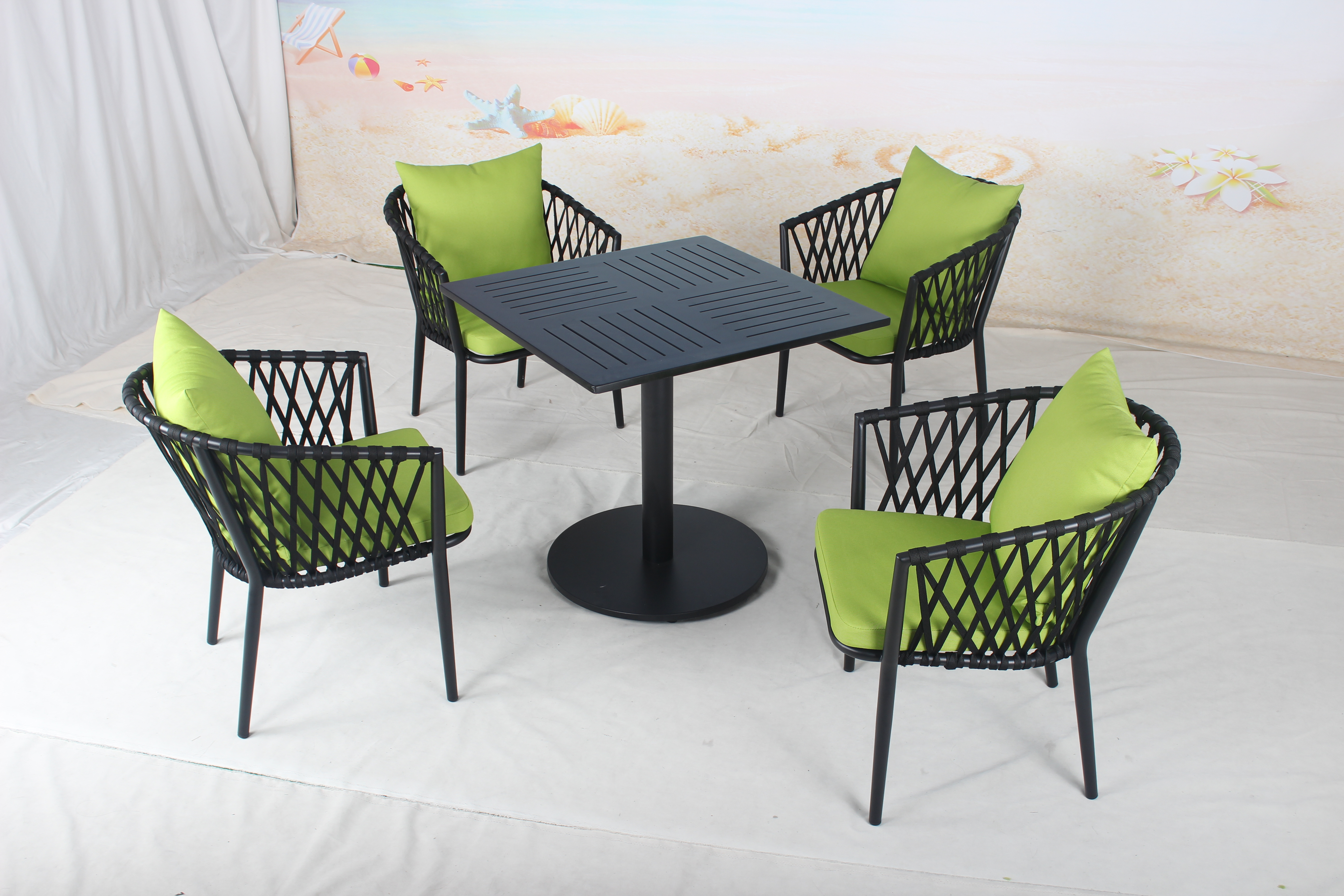 Modern Hot Selling Balcony Outdoor Patio Table And 4 Seater Black Rope Chairs Sets