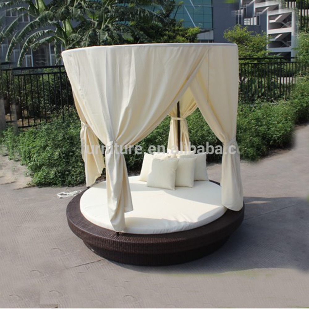 Garden rattan sofa sun bed patio furniture round canopy bed