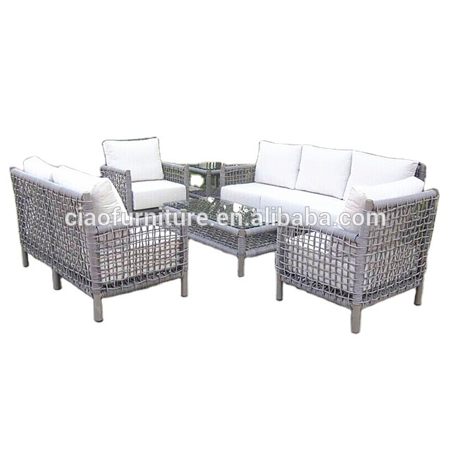 Grey wicker furniture PE rattan sofa set with cushion