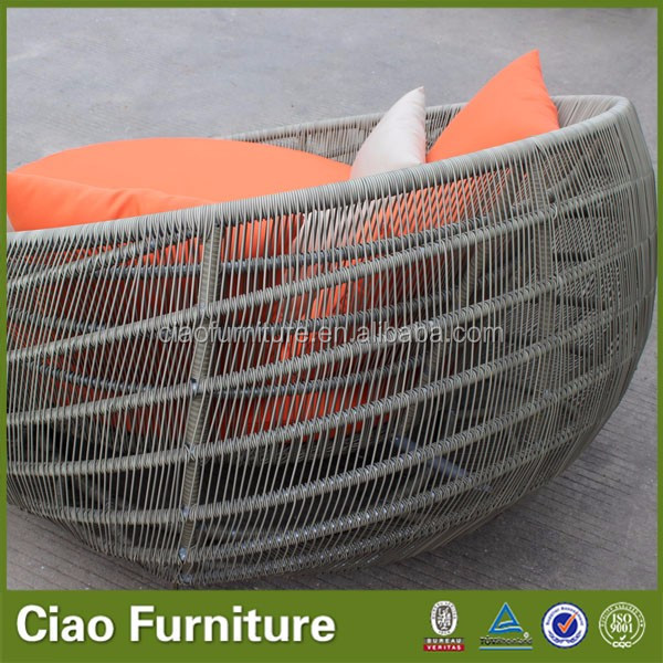 Rattan wicker sun lounger round outdoor sunbed with cushion