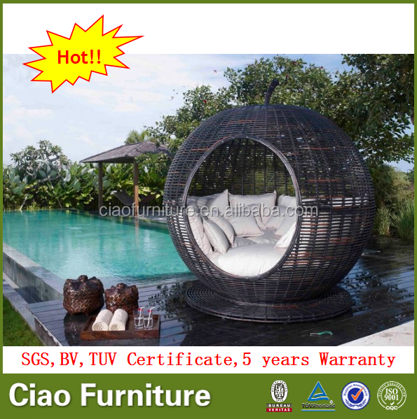 Garden wicker sun bed apple rattan daybed outdoor furniture