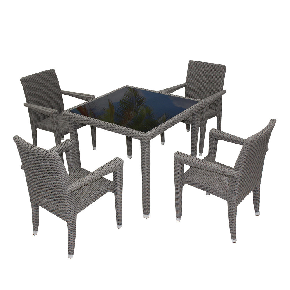 Hot Sell Restaurant Garden Furniture Outdoor Terrace PE Rattan 4 Seater Square Dining Table Chairs Set