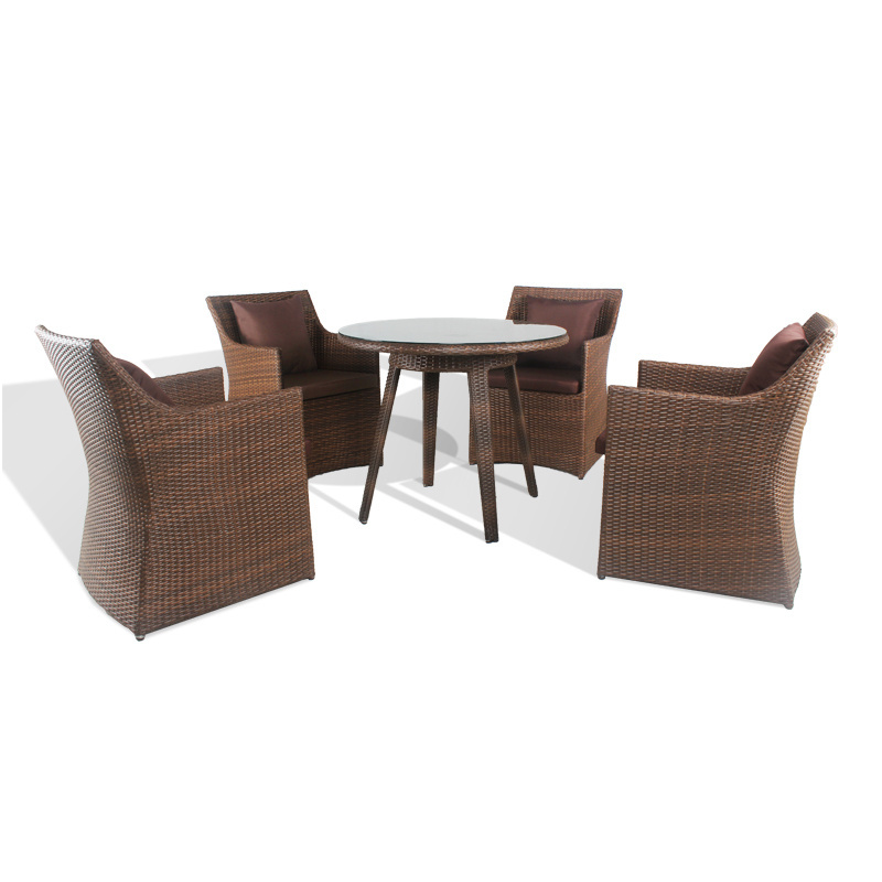 All Weather Patio Outdoor Classic PE Wicker Terrace Furniture Round Dining Table Chairs Set