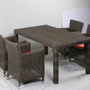 China Outdoor Restaurant Patio Furniture Terrace Plastic Wicker Rectangular Rattan Dining Table And Chairs Set