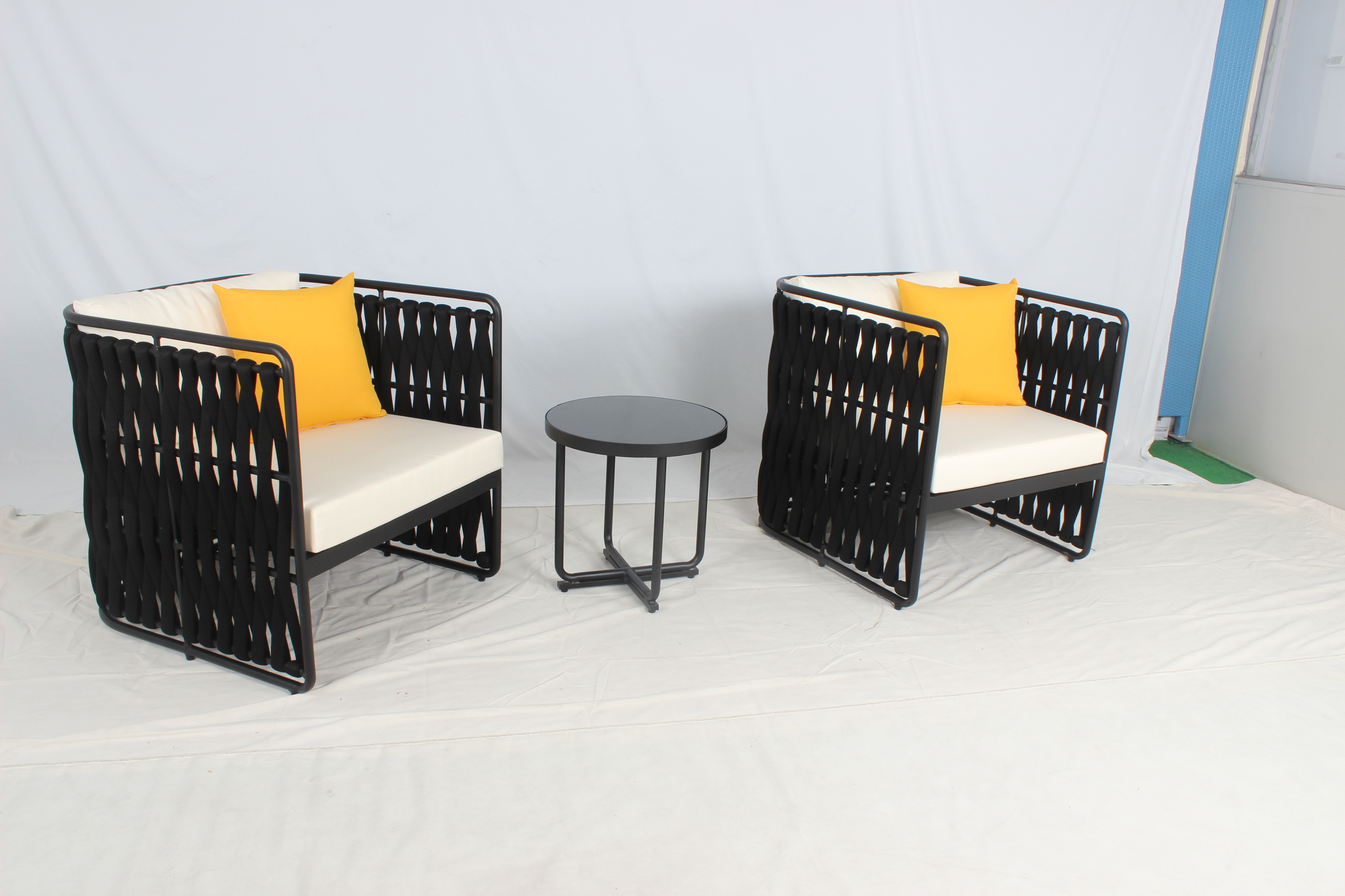 3 pieces patio outdoor rope furniture balcony table set