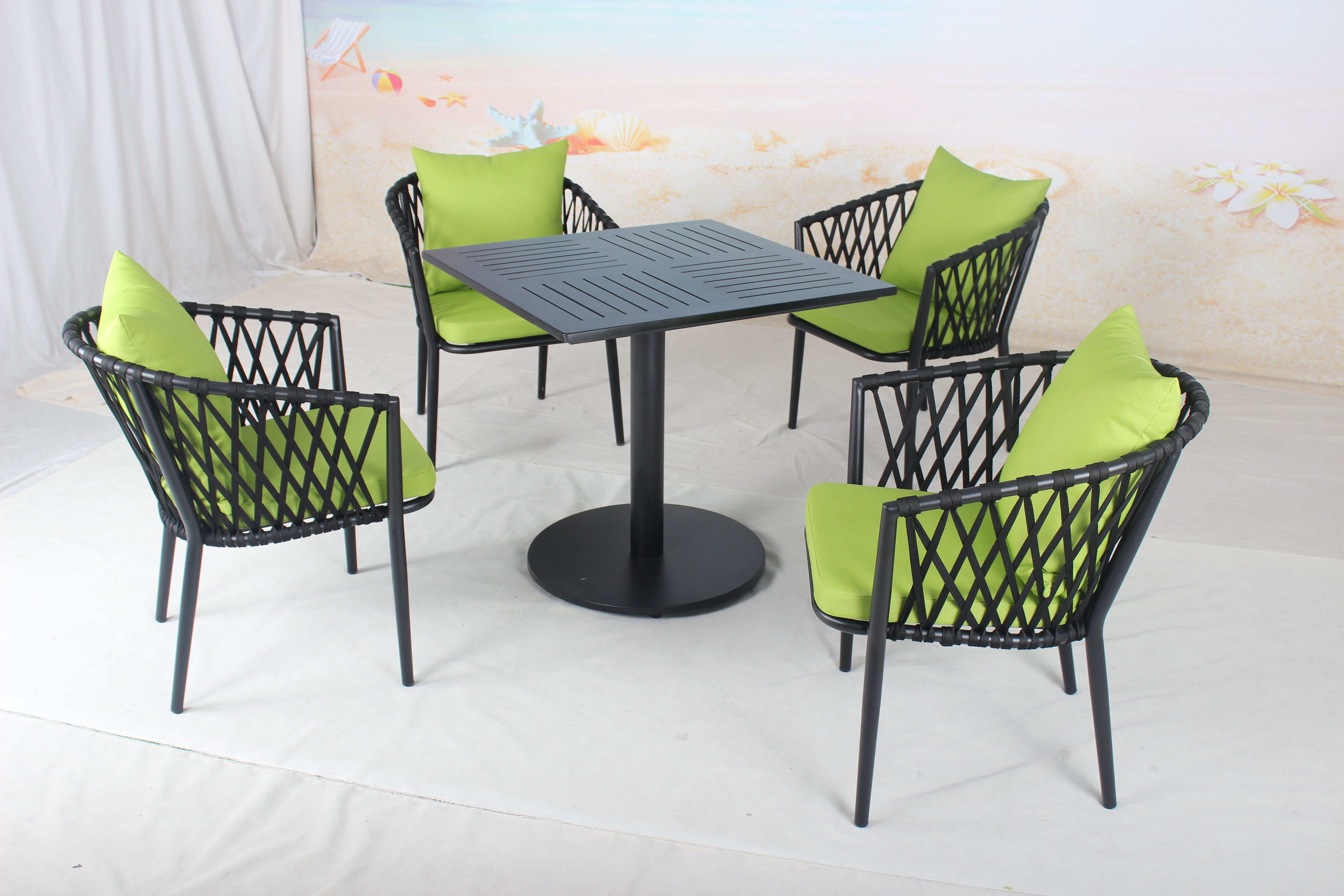 Modern Hot Selling Balcony Outdoor Patio Table And 4 Seater Black Rope Chairs Sets