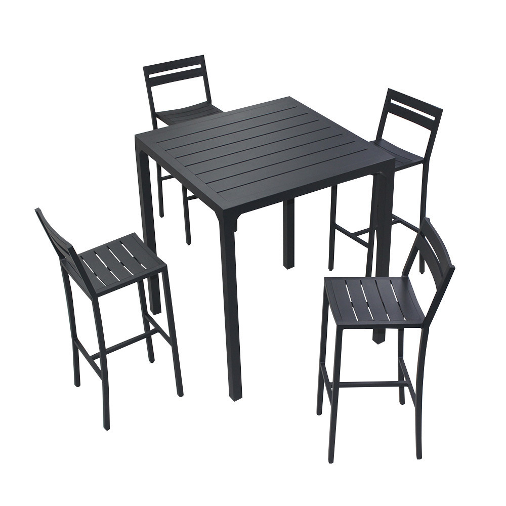 5-Piece Outdoor Bar Height Table And Chairs Commercial Black Aluminum Patio Bar Furniture Set