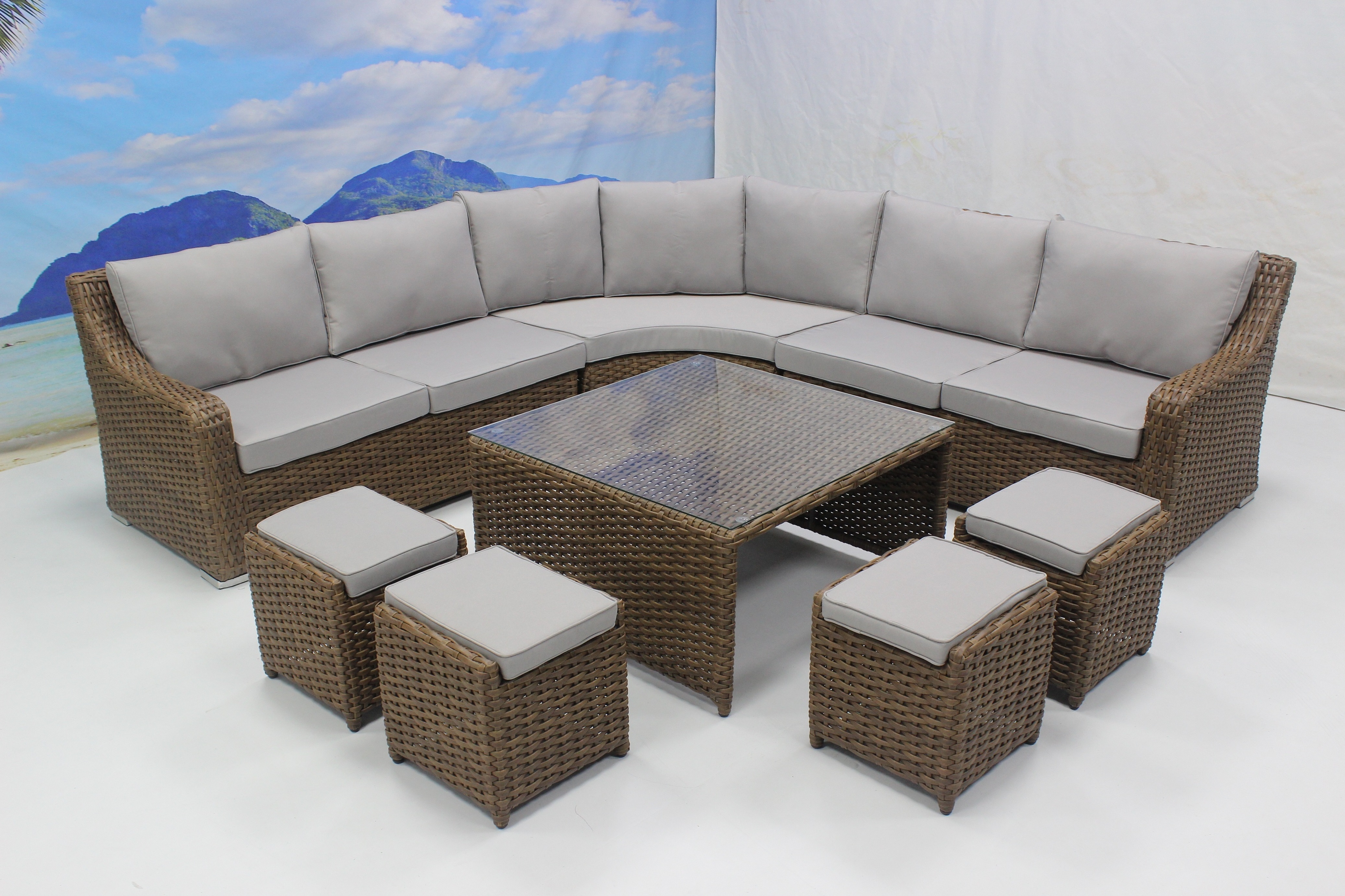 New Patio Garden Furniture Weatherproof Outdoor Sectional Rattan Corner Sofa Set