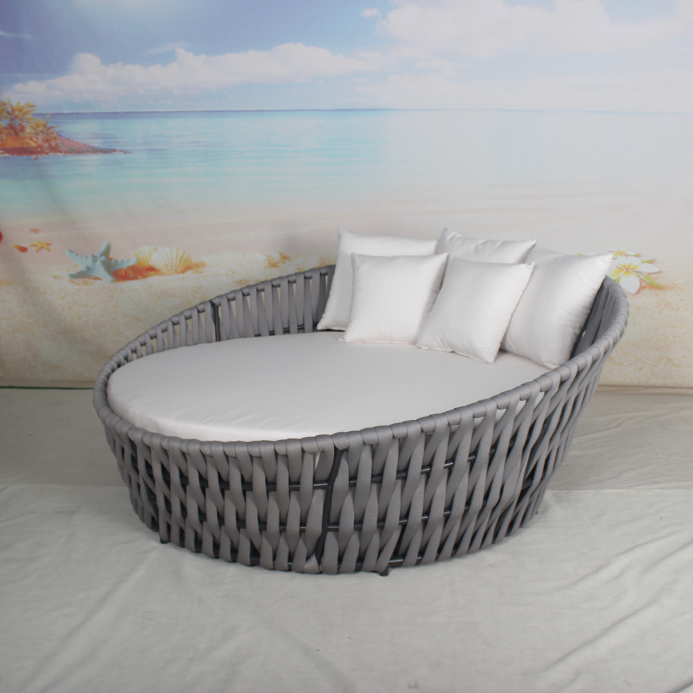 Modern Outdoor Beach Hotel Poolside Daybed With Cushion Rope Woven Bed Patio Furniture