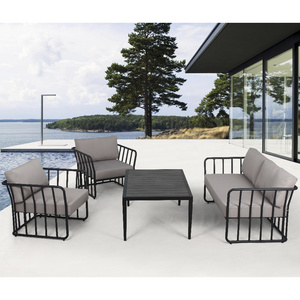 Simple Style Backyard Outdoor Hotel Furniture 4 Seater Black Powder Coated Aluminum Sofa Set