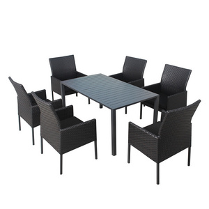 Outdoor Patio Restaurant Dining Table Set 6 Seat PE Rattan Chairs Furniture