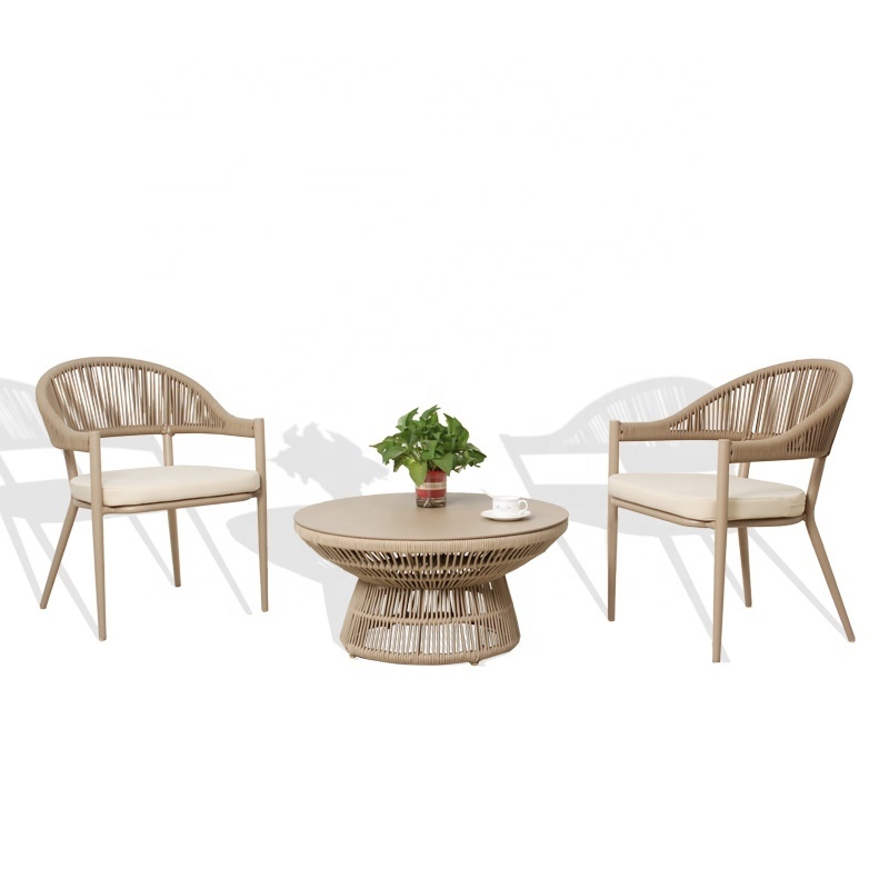 3 piece outdoor bistro coffee table set garden rope chair balcony furniture