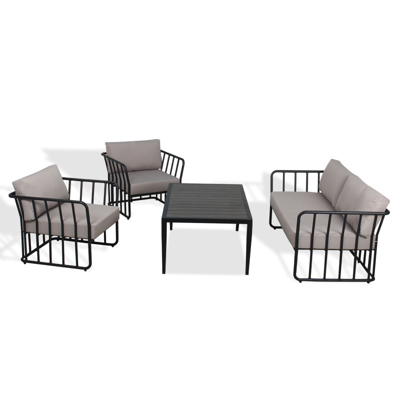 Simple Style Backyard Outdoor Hotel Furniture 4 Seater Black Powder Coated Aluminum Sofa Set