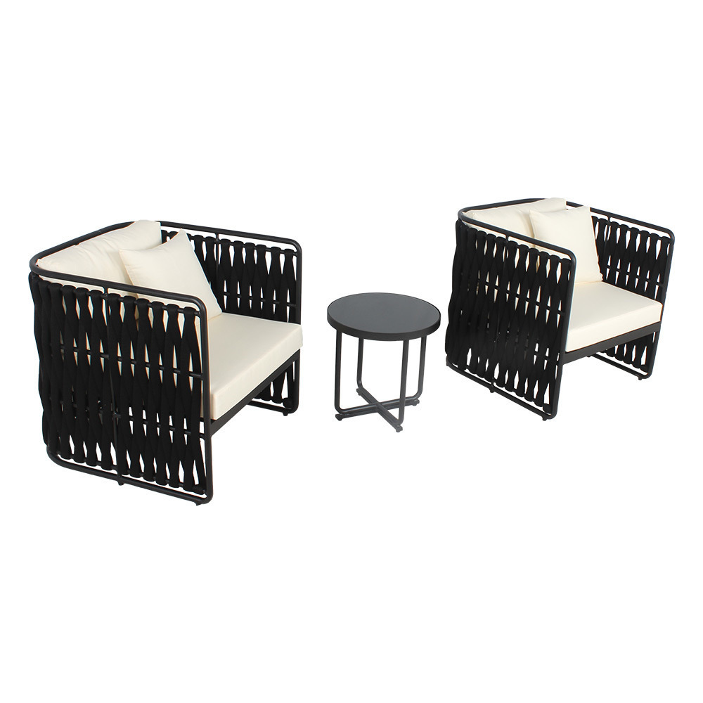 3 pieces patio outdoor rope furniture balcony table set