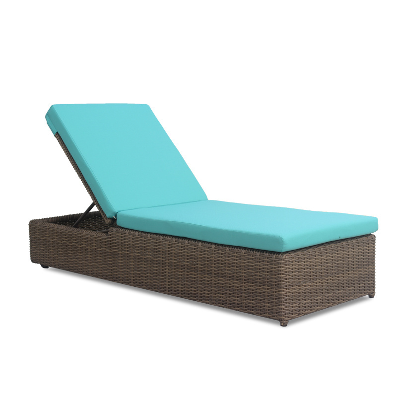 All Weather Rattan Beach Furniture Outdoor Hotel Pool Reclining PE Wicker Chaise Lounge With Cushion