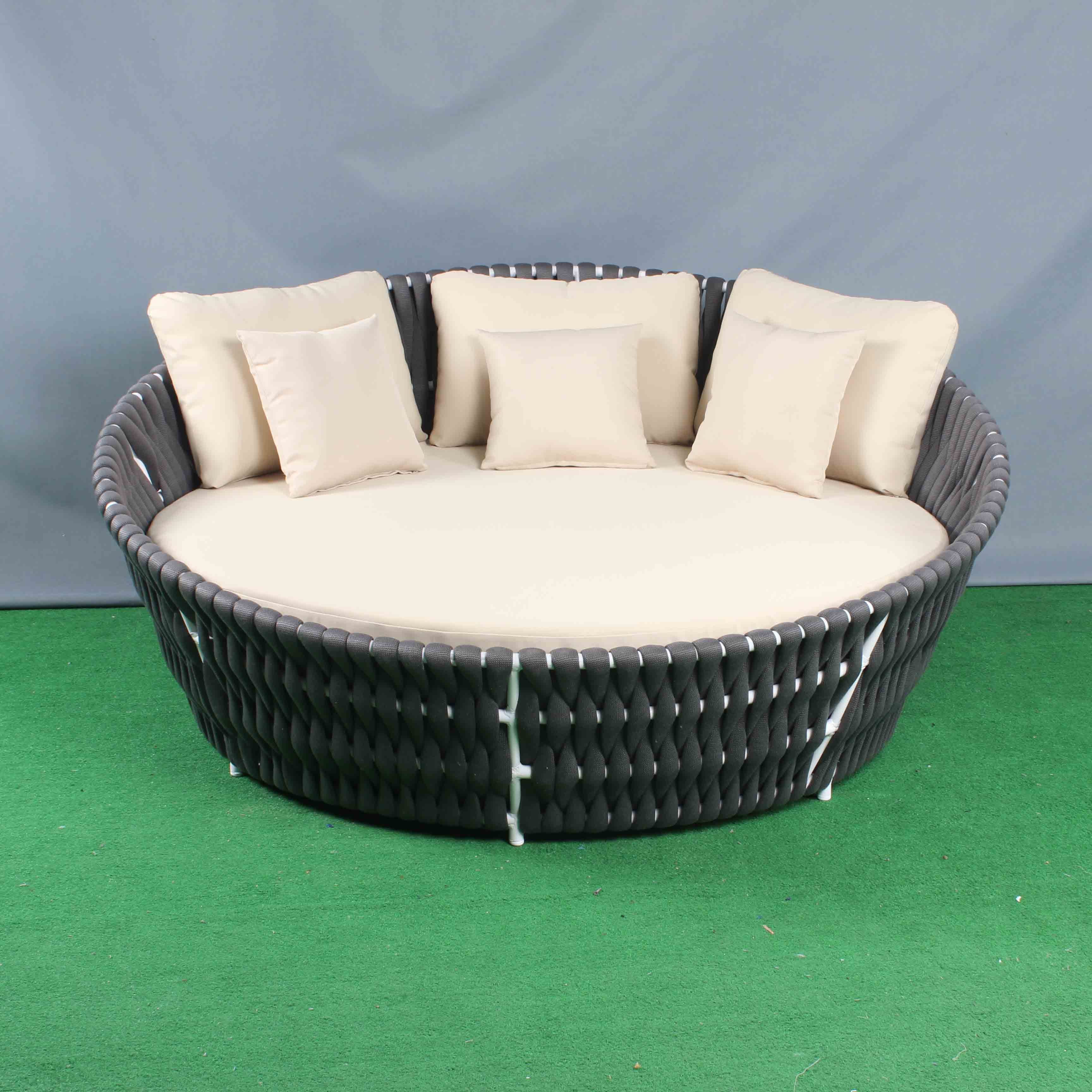 Modern Outdoor Beach Hotel Poolside Daybed With Cushion Rope Woven Bed Patio Furniture