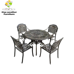 Factory Wholesale Die Casting Aluminum Luxury Patio Bistro Garden Balcony Furniture  BBQ Waterproof Dining Table And Chair