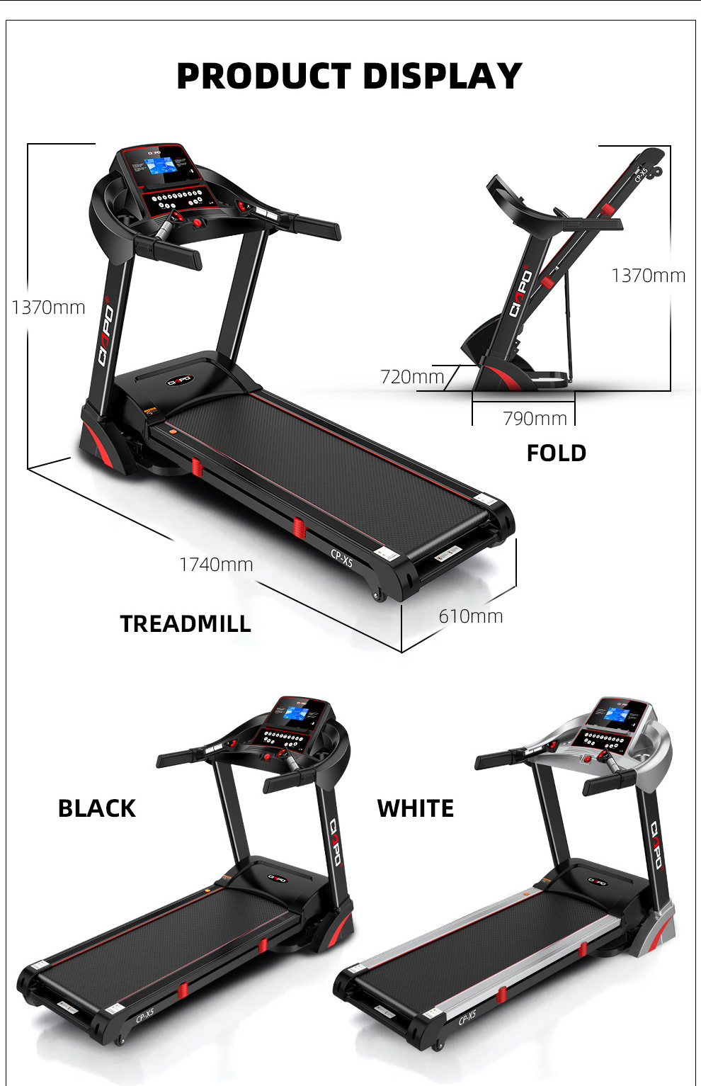 CIAPO X5 OEM Sports Body Commercial Folding Fitness Gym Running Track Machine Electric Treadmill