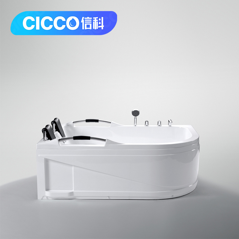 White Bathtub Two Person Indoor Bath Tub Acrylic Bathtubs Whirlpools With Faucet And Two Pillows