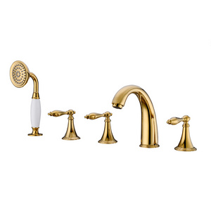 Classic Deck Mount Bathtub Faucets Brass Chrome 5-Hole Roman Filler Tub Bathroom Faucets with Handheld Shower