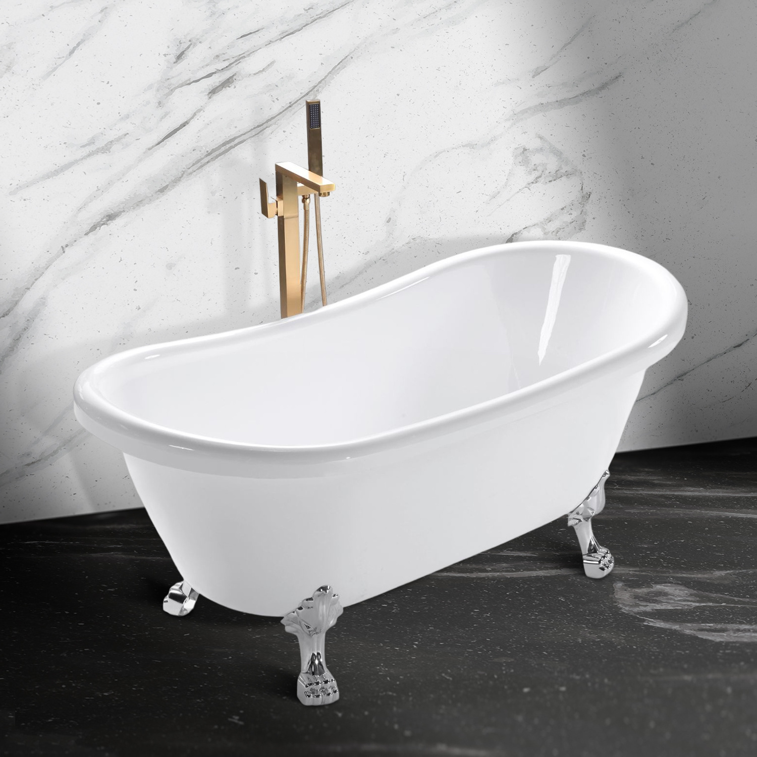 Modern Oval Appearance Curved Edges Acrylic Solid Surface Metal Leg Freestanding Bathroom Bathtub