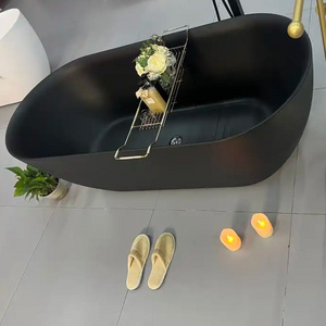 Luxury acrylic freestanding whirlpools bathtub with black solid surface for bathroom hotel