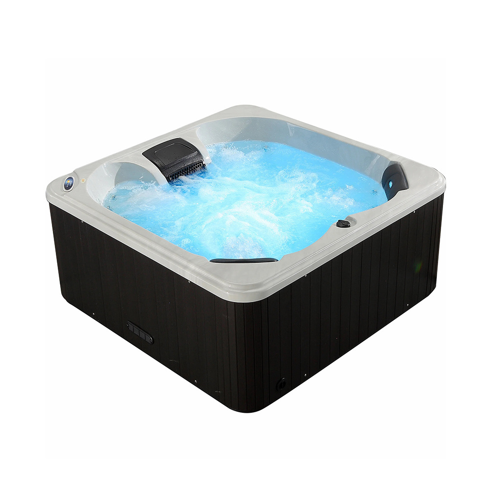 2022 Hot Popular Swimming Pool Wood Outdoor Bathtub 3 Person Fiberglass CE Bathroom Modern Colorful Light 3D Model Design Corner