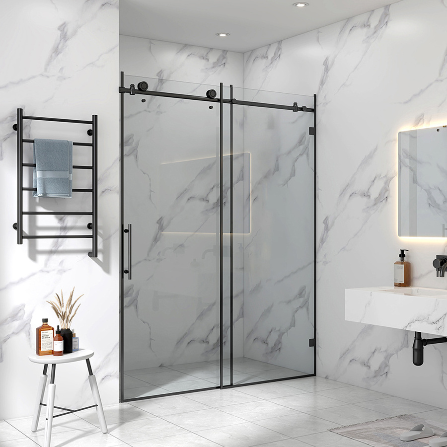 Brush Nickle Framed Bypass Barn Door Double Sliding Shower Tempered Frosted Glass Door For Bathroom Shower Door