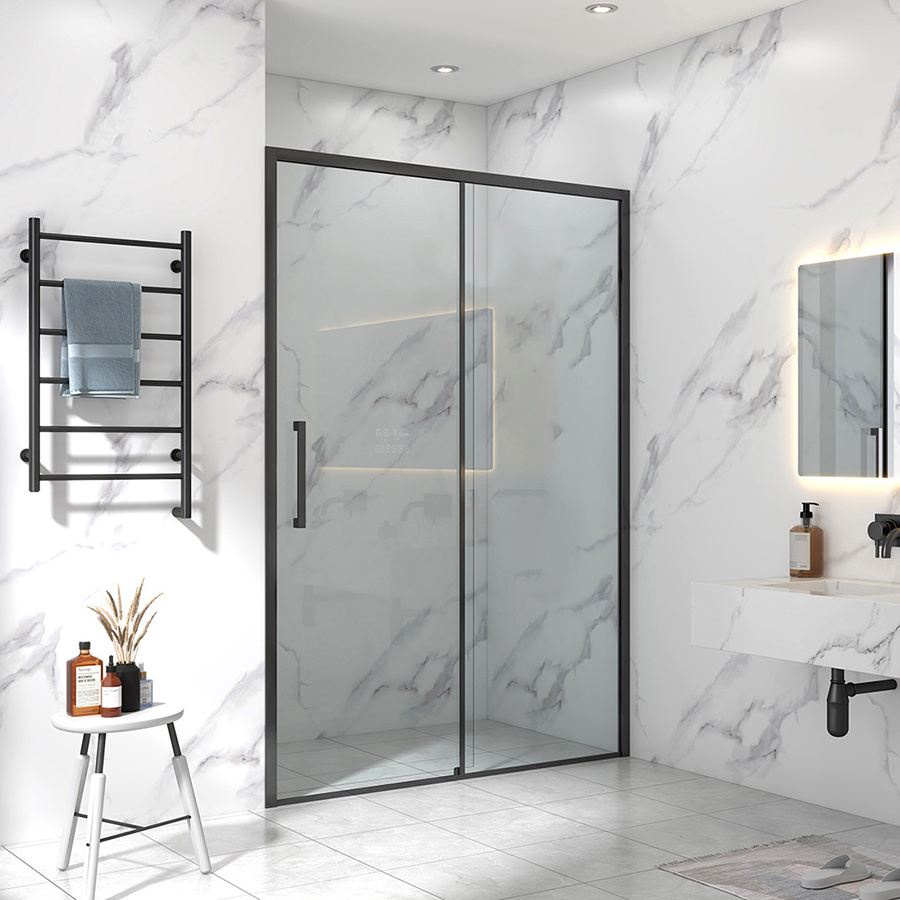 Brush Nickle Framed Bypass Barn Door Double Sliding Shower Tempered Frosted Glass Door For Bathroom Shower Door