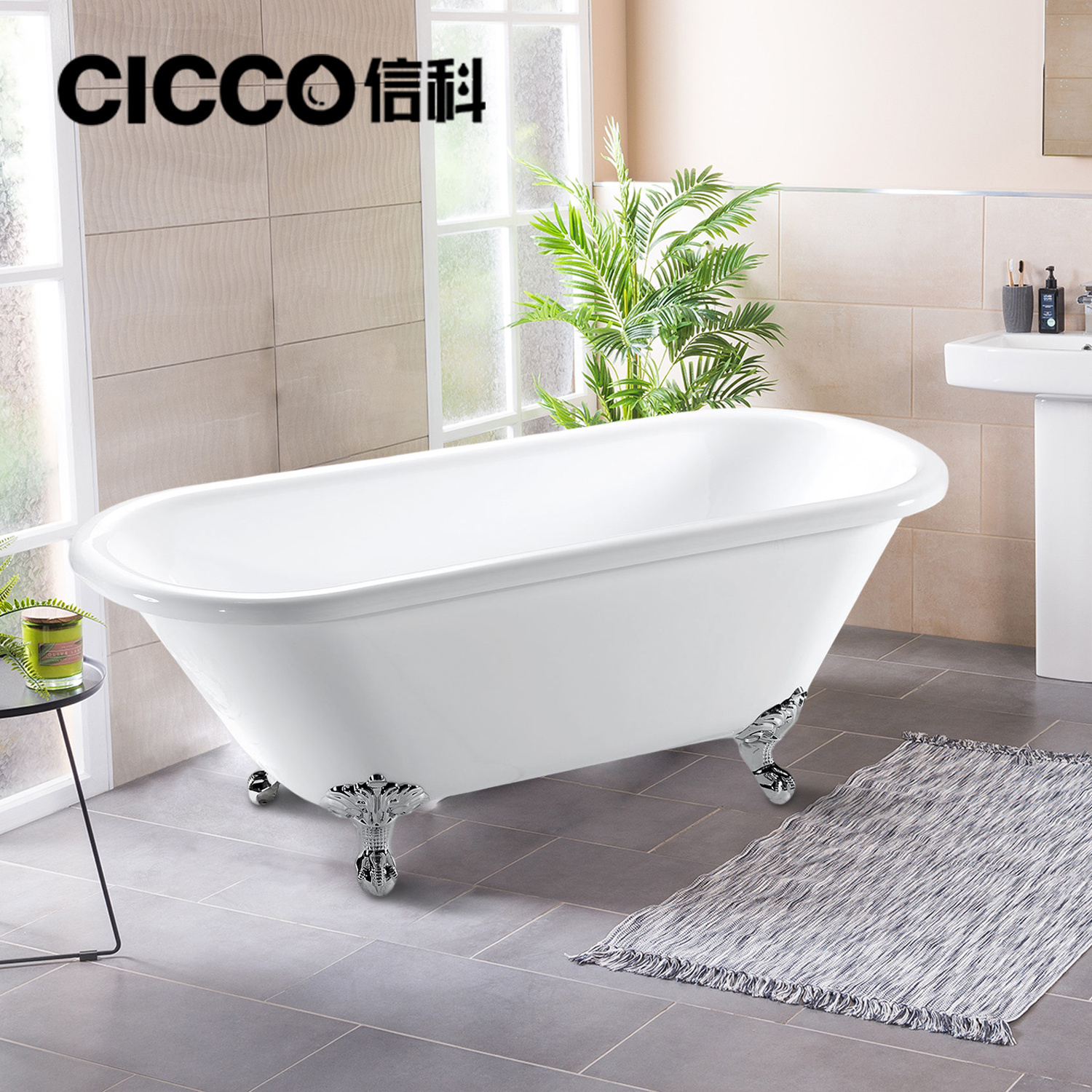 Modern Oval Appearance Curved Edges Acrylic Solid Surface Metal Leg Freestanding Bathroom Bathtub