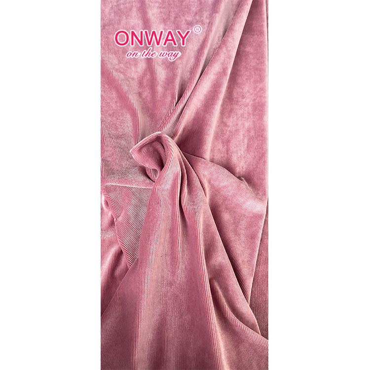 Good quality pink 95% polyester 5% spandex velvet corduroy fabric wide for dress clothing