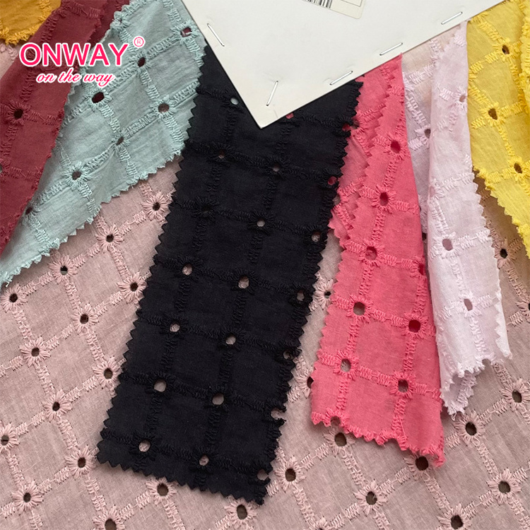 2023 New design Eyelet Fabric 100% Cotton Embroidery voile solid Fabric for Women and Girls Dress