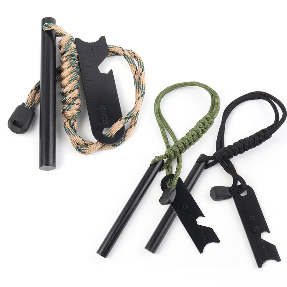 Camping emergency equipment Outdoor Survival Traditional Thick Ferro Rod Fire Starter Flint with paracord