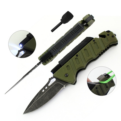 Best Outdoor Camping Hunting EDC with fire starter and LED Folding Pocket Knife Tactical Survival Foldable Knife