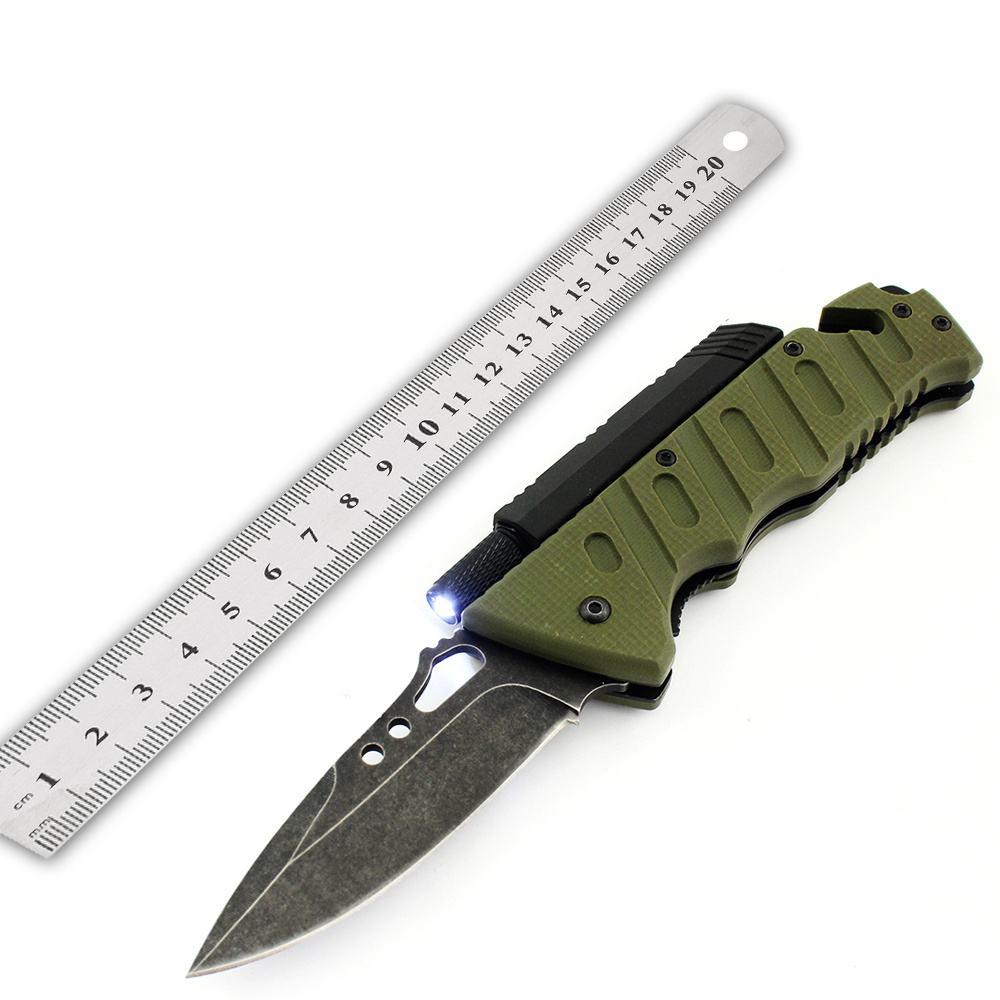 Best Outdoor Camping Hunting EDC with fire starter and LED Folding Pocket Knife Tactical Survival Foldable Knife