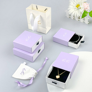 Custom Logo Paper Sliding Drawer Purple Jewelry Box Packaging for Ring Earring Bangle jewellery set