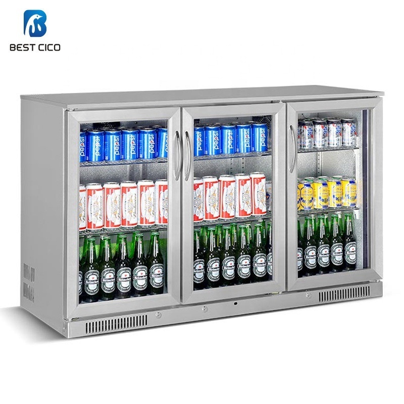 Commercial Beverage Cooler Beer Drink Chiller Fridge Beer Showcase Hinged Doors Pub Back Bar 3 Stainless Steel Freestanding 220