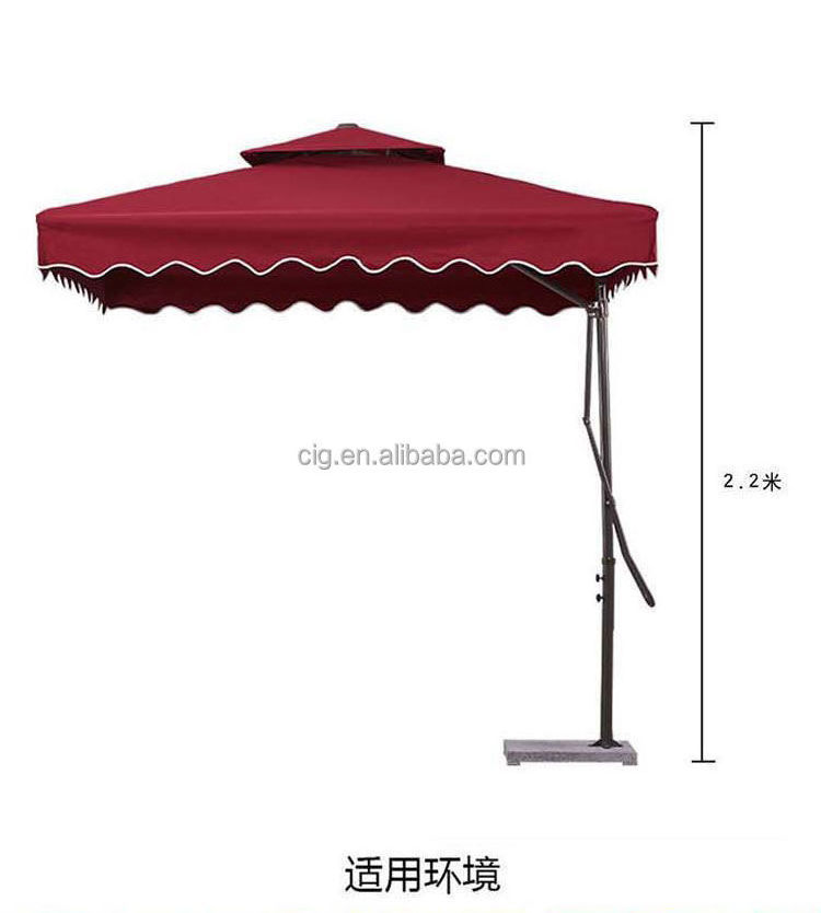 Steel frame polyester fabric cover outdoor use square patio double roof promotional umbrella