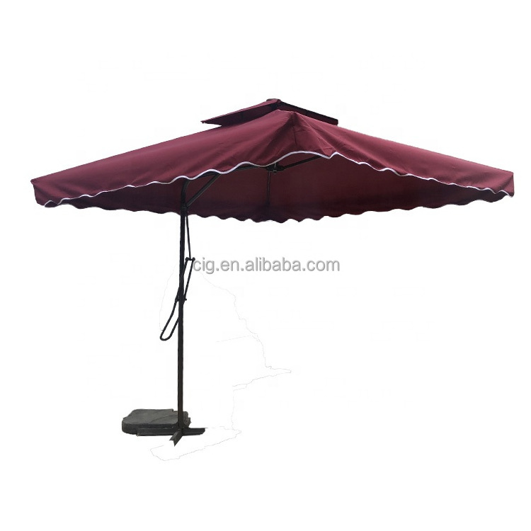 Steel frame polyester fabric cover outdoor use square patio double roof promotional umbrella